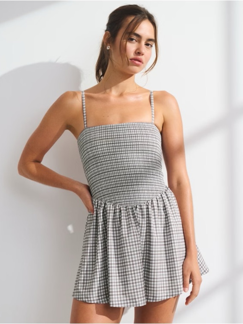 Abercrombie & Fitch YPB motionTEK Active Mini Dress, M, Brown Check - NWT